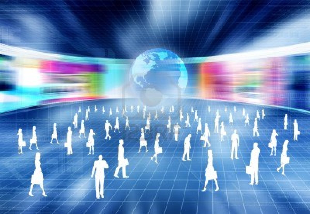 Un mundo virtual hecho por ordenador donde se puede ver a unas cuantas figuras blancas que representan a las personas